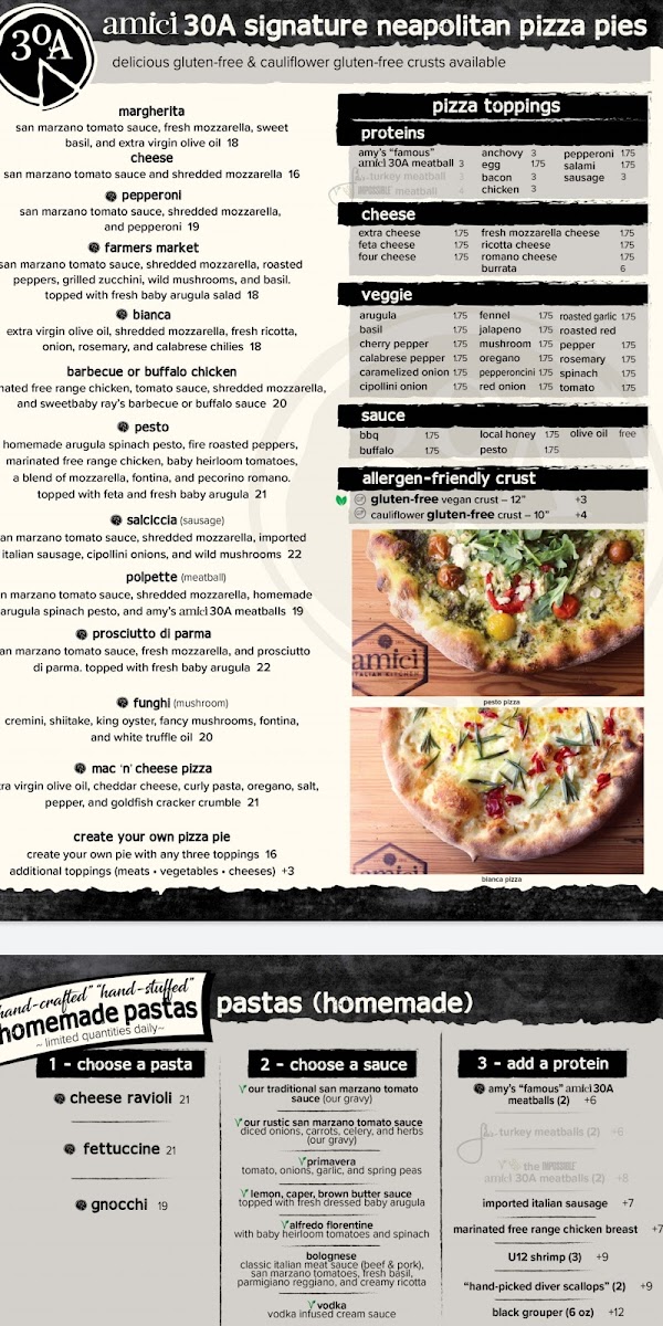 amici 30A Italian Kitchen gluten-free menu