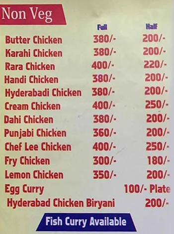 Menu of Chef Lee, Nabha, Patiala | April 2023