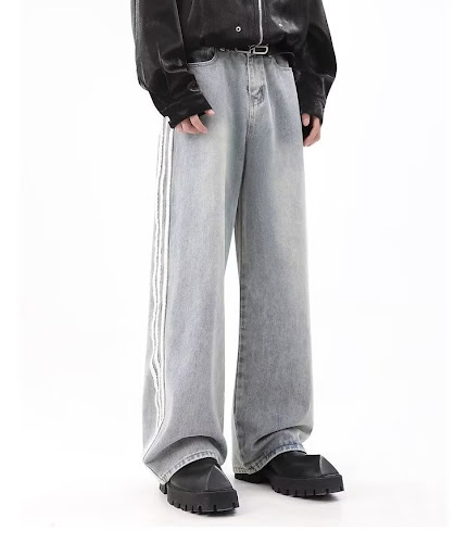 Title 1, Mens Japanese Style Striped Jeans Loose Trouse...