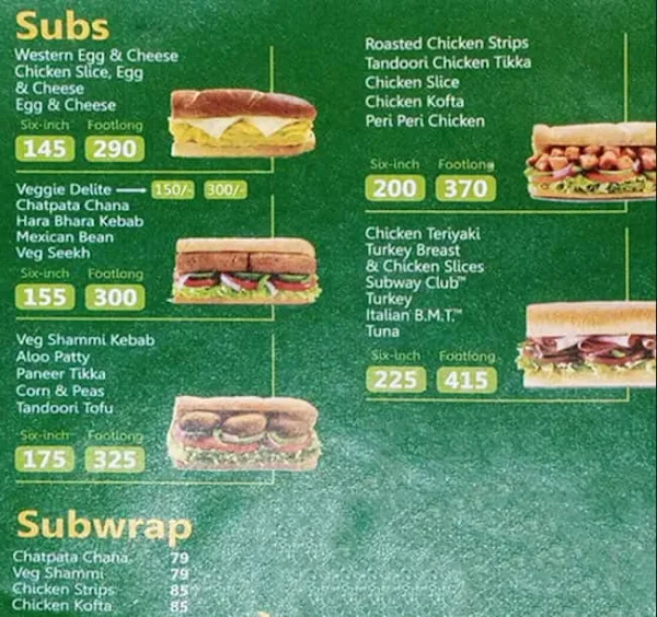 Subway menu 