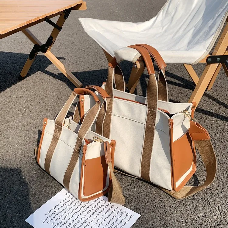 Eenvoudige canvas tote tas, nieuwe hitkleur. Gestreepte shopper, handtas, schoudertas, casual messenger bag voor dames. Ideaal voor winkelen en dagelijks gebruik.