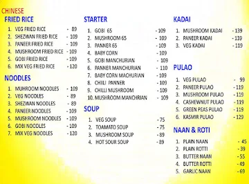 Vasantha Bhavan menu 