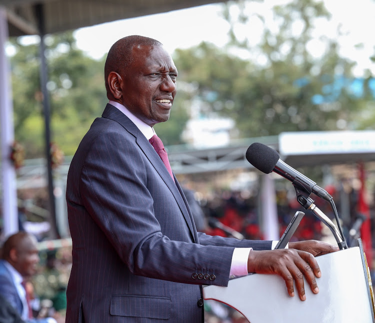 President William Ruto delivers his speech at Kericho Stadium during the 60th Mashujaa Day celebrations on October 20, 2023