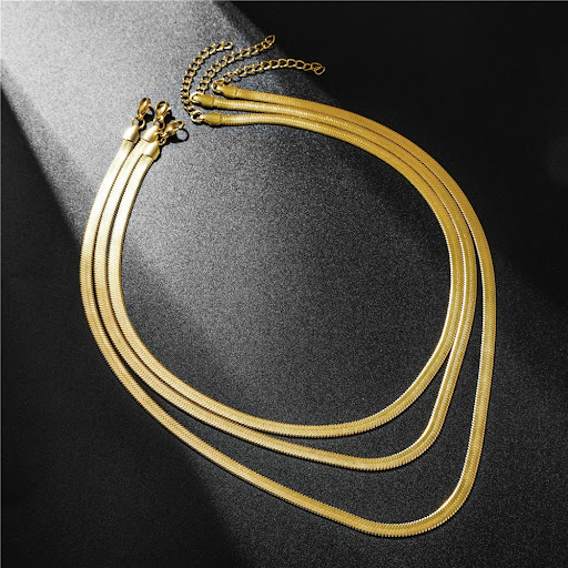 Title 10, Stainless Steel Snake Bones Chain Choker Simple...