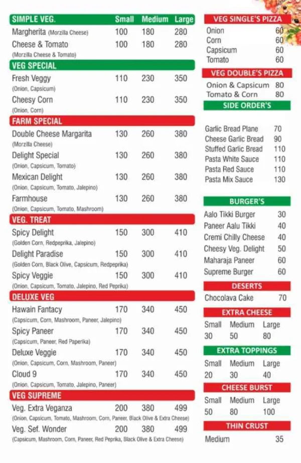 Pizza Kraft menu 