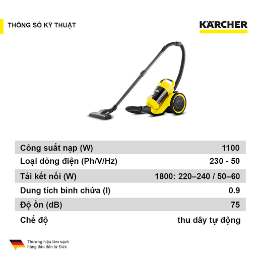 Máy hút bụi 1100W Karcher VC 3 Plus (không dùng túi lọc)