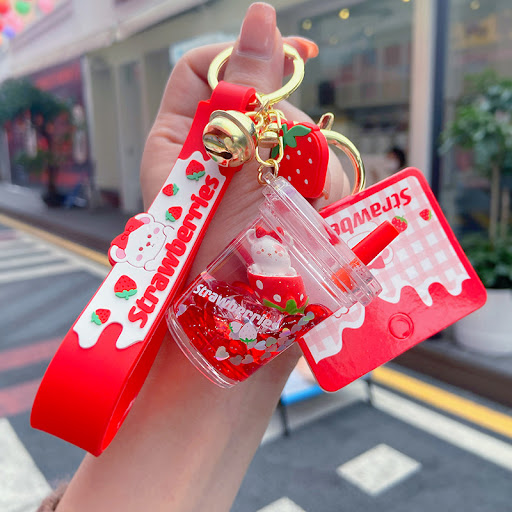 Title 2, Floating Strawberry Bear Oil Key Chain Pendant....