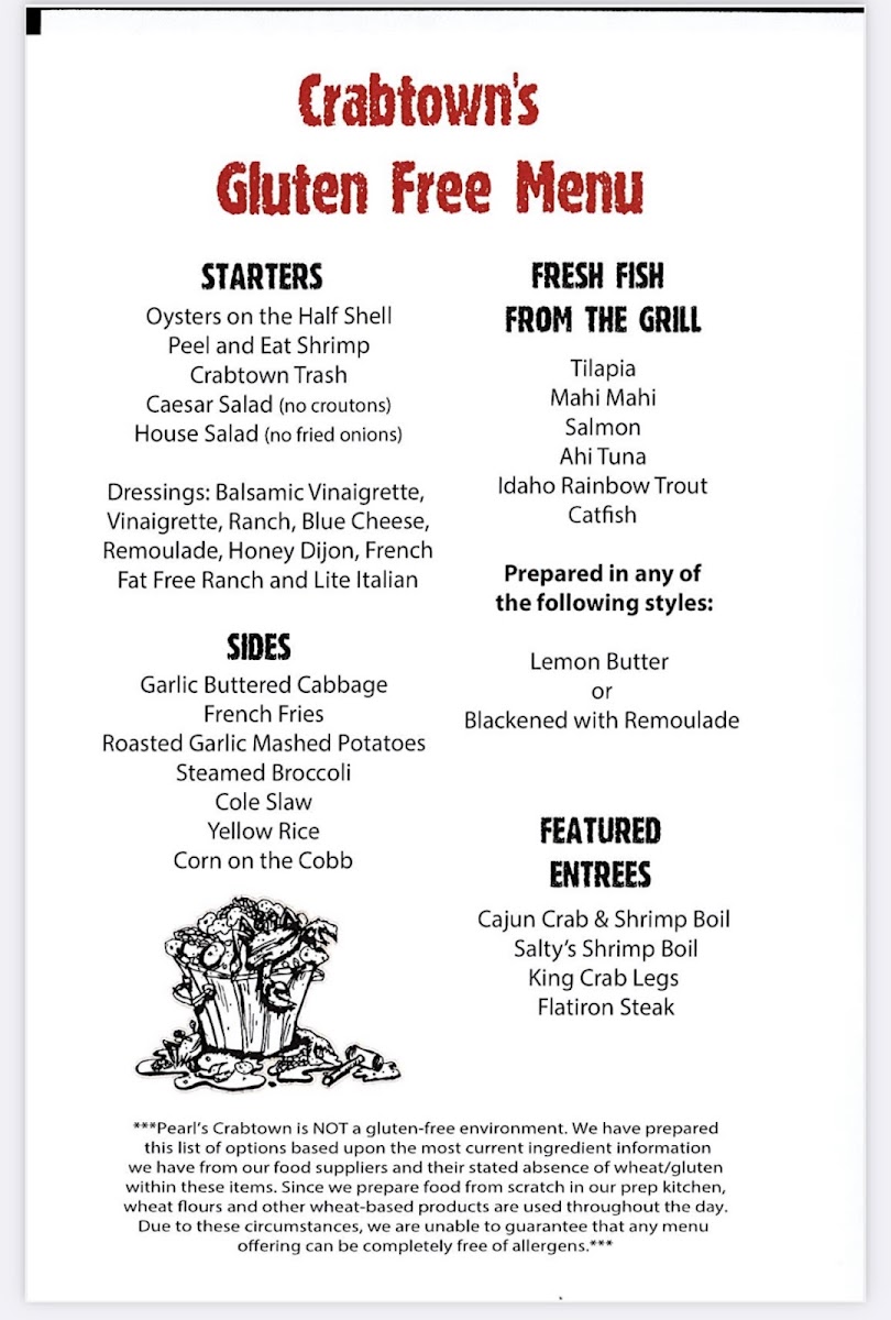 Pearl's Crabtown gluten-free menu