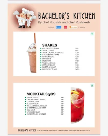 Bachelor's Kitchen menu 