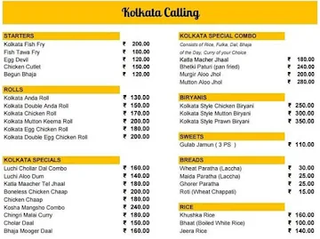 Kolkata Calling menu 