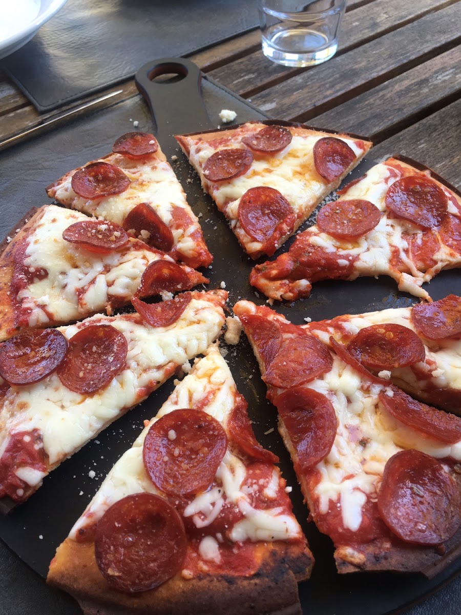 GF pizza always tastes better when eating it outside on a patio!