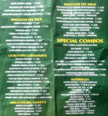 Malgudi menu 