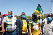 Suspended ANC secretary-general Ace Magashule and Carl Niehaus arrive at the People's Park in Moses Mabhida Stadium for the prayer service for former president Jacob Zuma who was released from jail after serving two months for contempt of court.