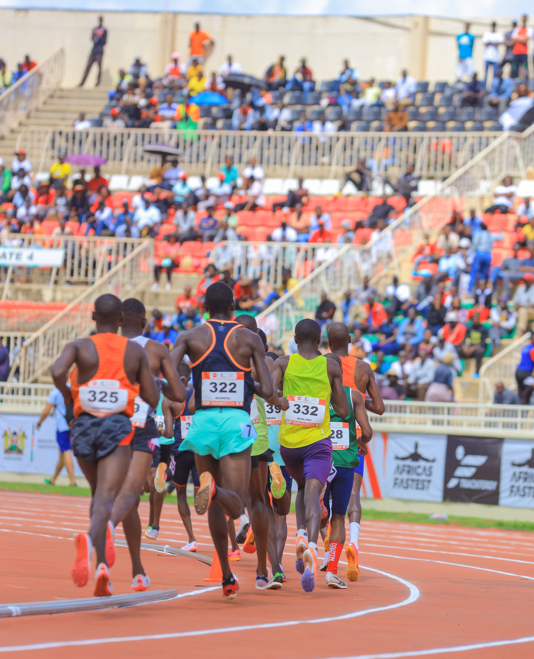 Male athletes during the Absa Kip Keino Classic sponsored by Absa Bank, at the Nyayo National Stadium on April 20, 2024.