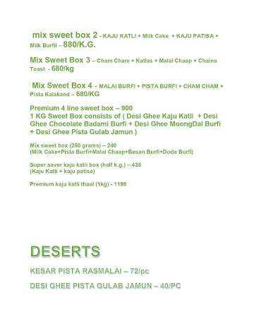 Sindhi Sweets & Confectioners menu 