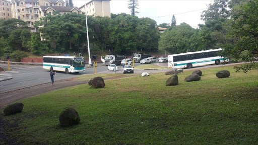 Durban Transport buses block the N3 sherwood.