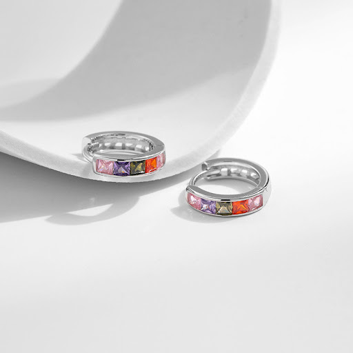 Title 3, Sterling Silver Retro Rainbow Color Matching Ea...