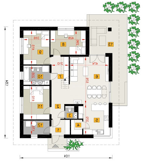 Dom na lata - A116 - Rzut parteru