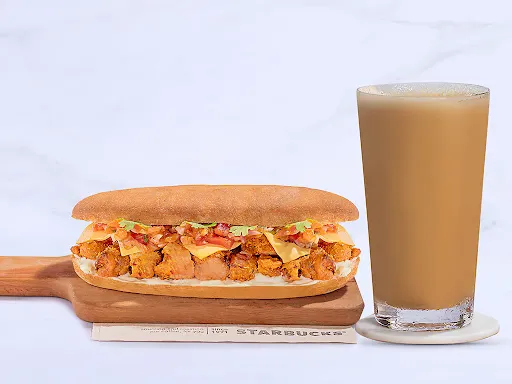 Tall Cold Coffee With Tandoori Chicken Panini Sandwich