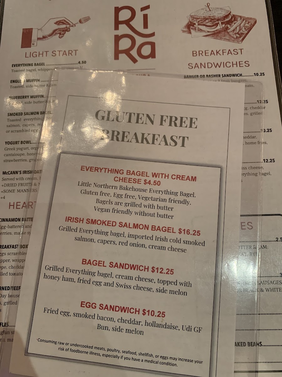 Rí Rá Irish Pub gluten-free menu