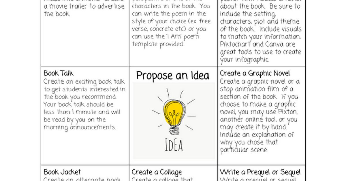 Library Helper Choice Board