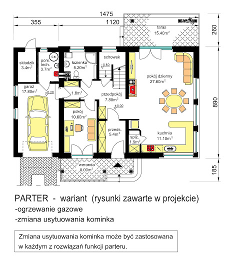 BW-17 wariant 4 - Rzut parteru - wariant z ogrzewaniem gazowym