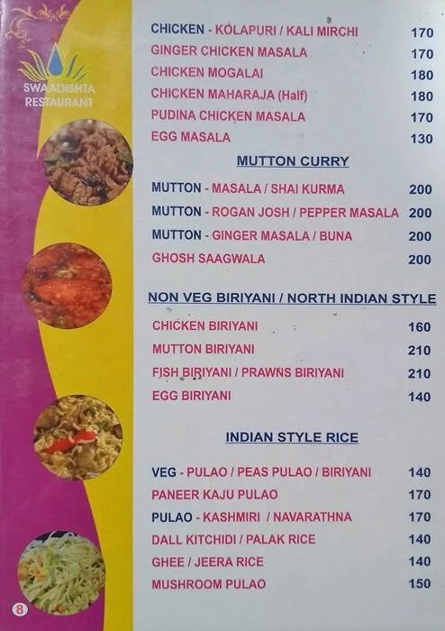 Swaadishta Restaurant menu 