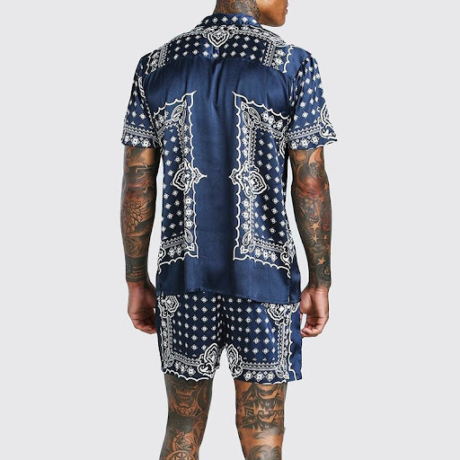Title 2, New Mens Loose Striped Print Short Sleeve Suit