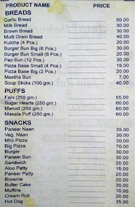 Jain Bakers menu 3