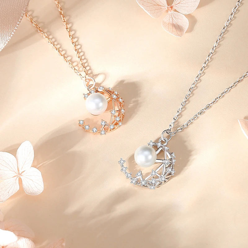 Collier Lune Étoile Argent Sterling 925 Style Coréen Élégant Ins. Un bijou céleste pour femme, parfait pour un cadeau unique et raffiné.