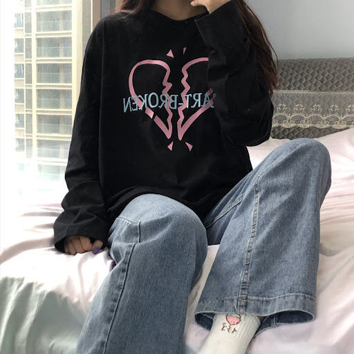 Title 3, Womens Love Print Long Sleeve T-shirt, Loose F...