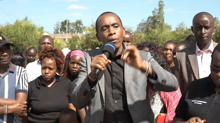 Kiambu Governor Kimani Wamatangi addresses his supporters in Mwihoko, Kiambu county during the launch of UHC in the area. He said his administration is committed to fighting corruption.