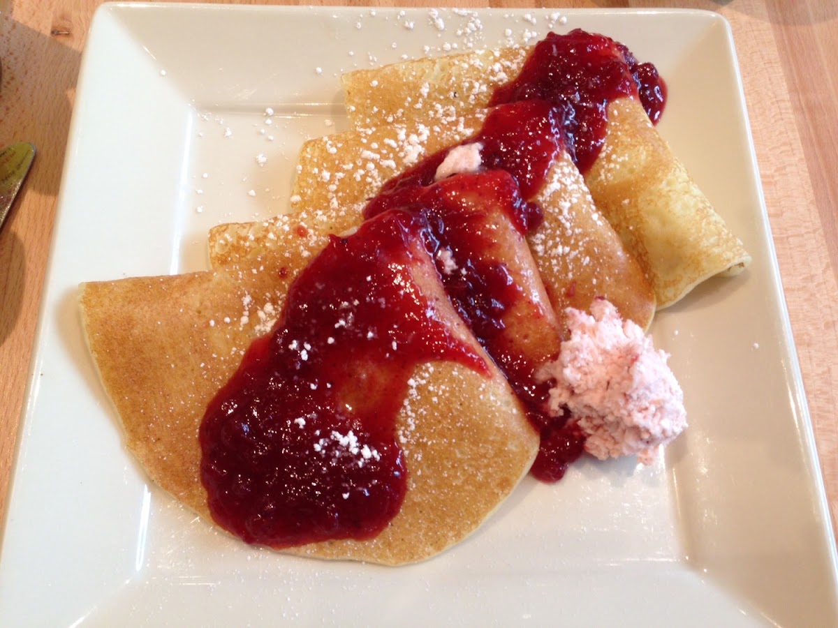 GF Swedish Pancakes with Lingonberry Sauce and Lingonberry Butter.