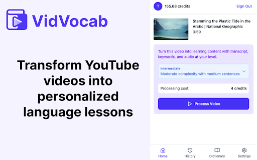 VidVocab - Turn YouTube Videos Into Interactive Language Lessons