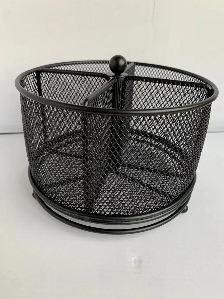 Porte-stylos rotatif en métal pour bureau, rangement de papeterie, maintient votre espace de travail organisé et accessible.