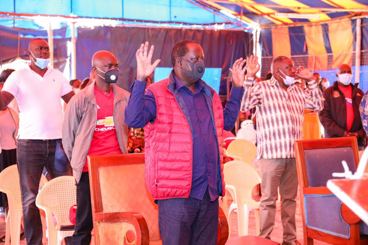 ODM leader Raila Odinga during a church service at the United Christian Ministries, Kawangware on October 4, 2020.