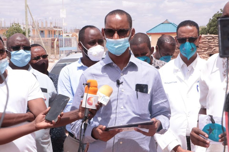 Health executive Ismail Sheikh speaks to the press in Wajir on Thursday, September 24