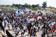 Supporters of opposition leader Martin Fayulu, demonstrate during the independence of the country’s electoral commission, in Kinshasa, Democratic Republic of Congo, on October 16 2021. 
