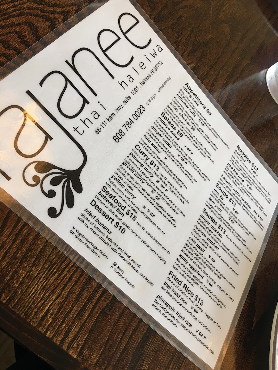 All items on the menu are marked vegan, gluten-free and peanuts