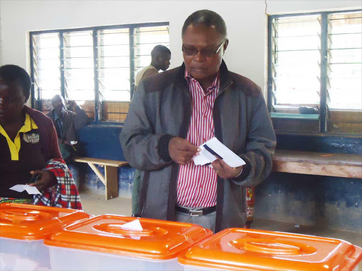 Wundanyi MP and Taita Taveta governor aspirant Thomas Mwadeghu votes at the Sacred Heart Mwakiwiwi Girls' Secondary school during ODM nominations, April 18, 2017. /RAPHAEL MWADIME