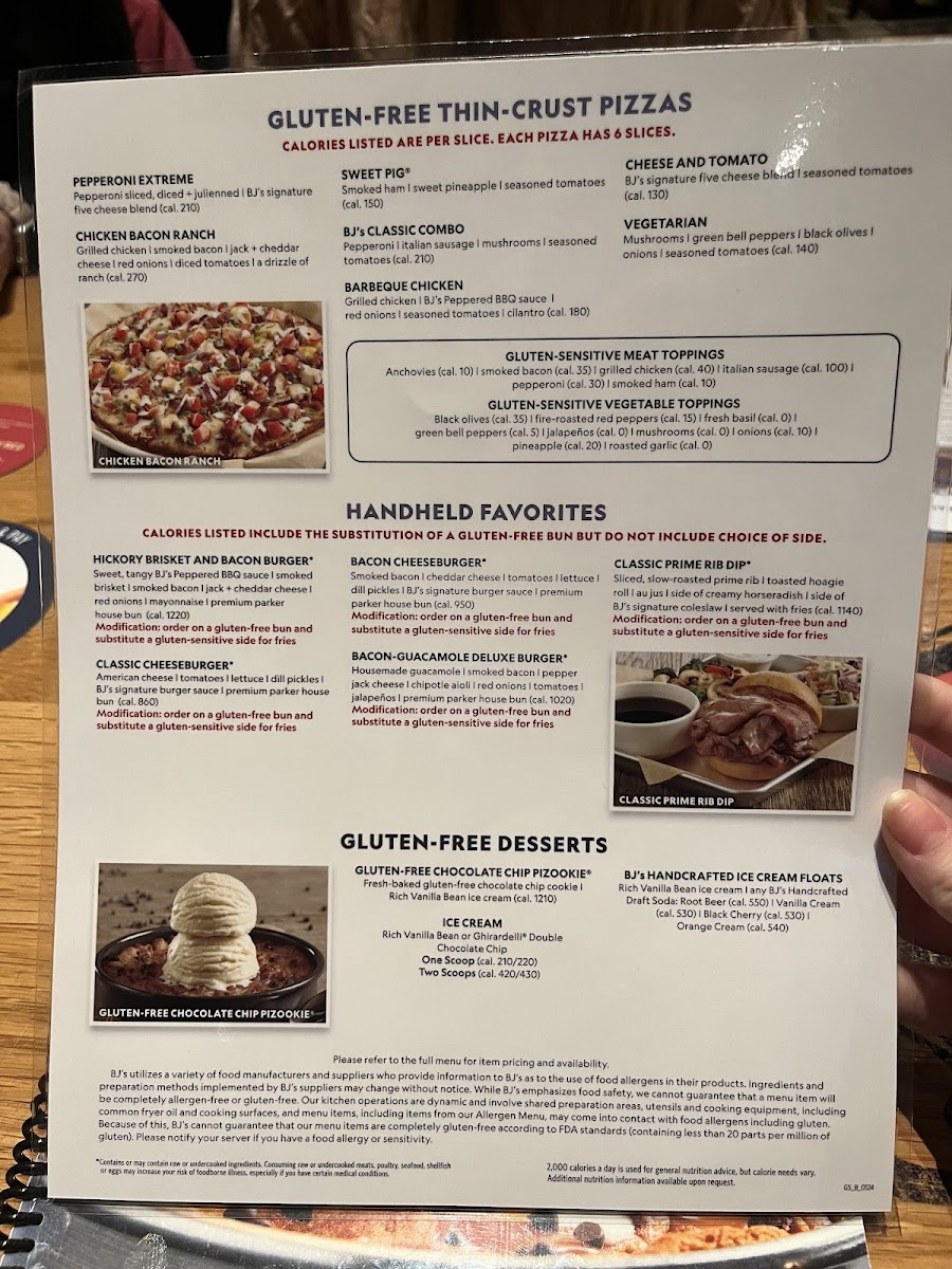 BJ's Brewhouse gluten-free menu