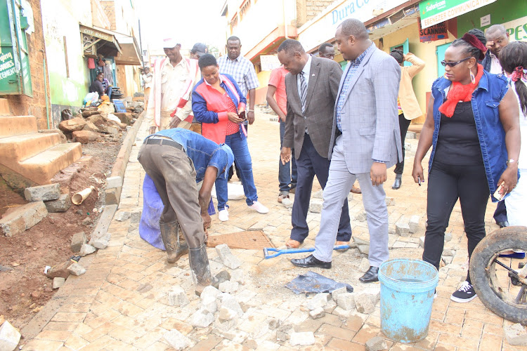 Members of the Murang'a Municipal Board inspect the upgrade of the town