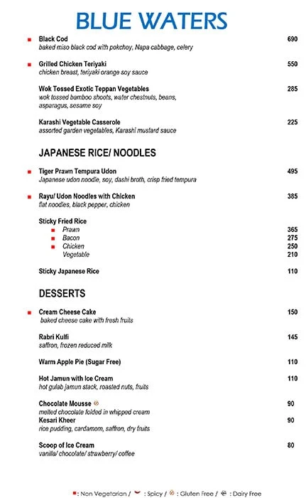 Blue Waters menu 