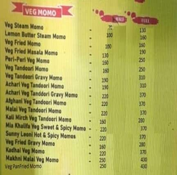 Nepali Momo menu 