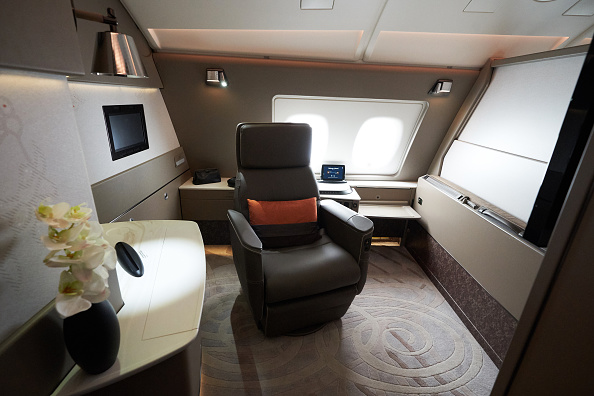 The features of a suite of a Singapore Airlines Ltd. Airbus SE A380 aircraft with refitted cabins.