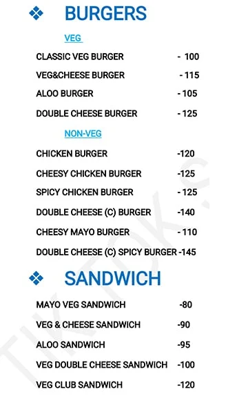 Tik Tok Sandwich menu 