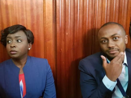 Citizen TV anchor Jacque Maribe and her fiance Joseph Irungu during the bail ruling at the Milimani law court on Tuesday, October 30, 2018. /COURTESY