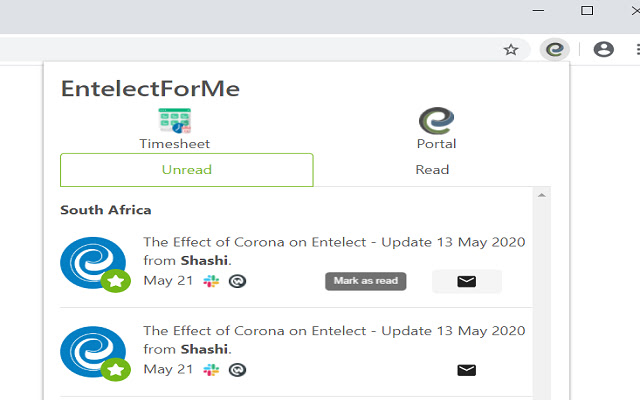 Entelect Communication Aggregator chrome extension