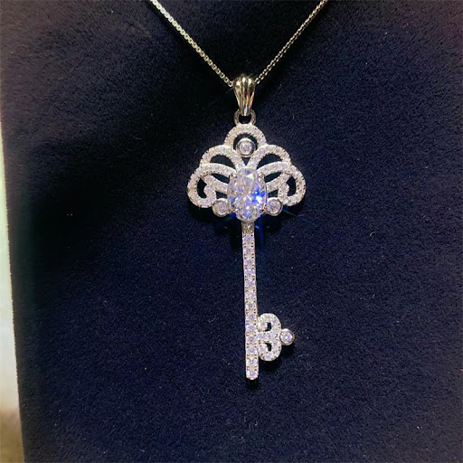 Title 4, Oval 1 Carat Moissanite Key Pendant Necklace fo...
