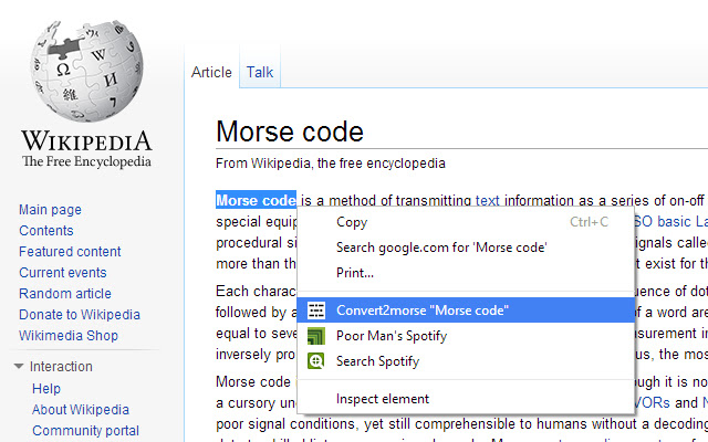 Convert2morse chrome extension
